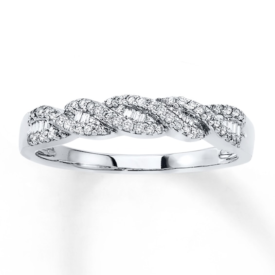 Previously Owned Diamond Stackable Ring 1/5 ct tw Round & Baguette 10K White Gold