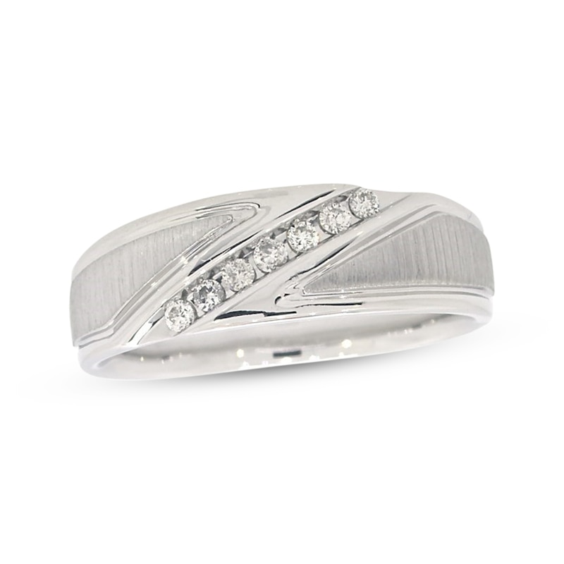 Previously Owned Men's Diamond Wedding Band 1/10 ct tw Round-cut 10K White Gold