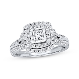 Previously Owned Engagement Ring 1 ct tw Princess & Round-cut Diamonds 14K White Gold
