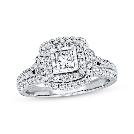 Previously Owned Engagement Ring 1 ct tw Princess & Round-cut Diamonds 14K White Gold