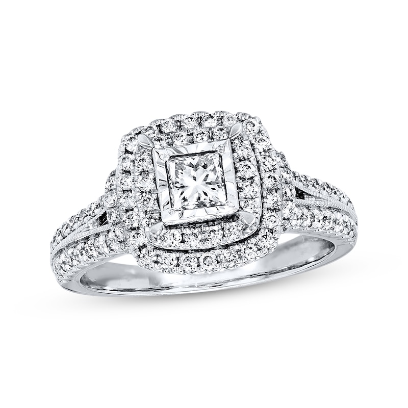 Main Image 1 of Previously Owned Engagement Ring 1 ct tw Princess & Round-cut Diamonds 14K White Gold