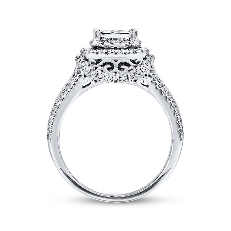 Main Image 3 of Previously Owned Engagement Ring 1 ct tw Princess & Round-cut Diamonds 14K White Gold