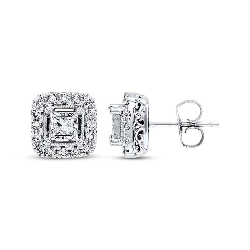 Main Image 1 of Previously Owned Diamond Earrings 1/2 ct tw Princess-cut 10K White Gold