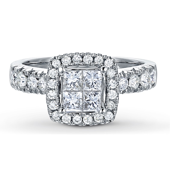 Previously Owned Diamond Engagement Ring 1 1/6 ct tw Princess/Round 14K White Gold