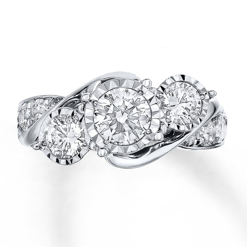 Main Image 1 of Previously Owned 3-Stone Diamond Ring 2 ct tw Round-cut 14K White Gold