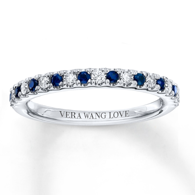 Main Image 1 of Previously Owned Sapphire & Diamond Wedding Band 1/8 ct tw Round-cut 14K White Gold Band