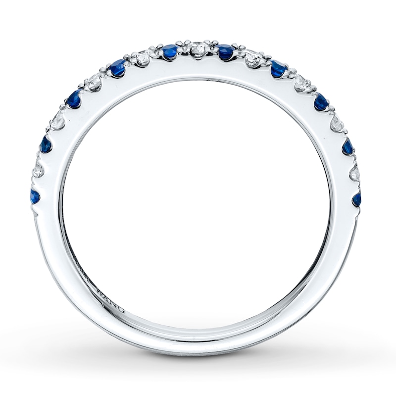 Main Image 2 of Previously Owned Sapphire & Diamond Wedding Band 1/8 ct tw Round-cut 14K White Gold Band