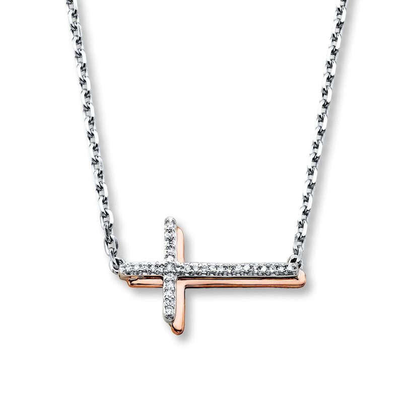 Main Image 1 of Previously Owned Diamond Cross Necklace 1/20 carat tw Sterling Silver/10K Gold
