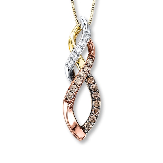 Previously Owned Diamond Necklace 3/8 ct tw Brown/White 10K Tri-Color Gold