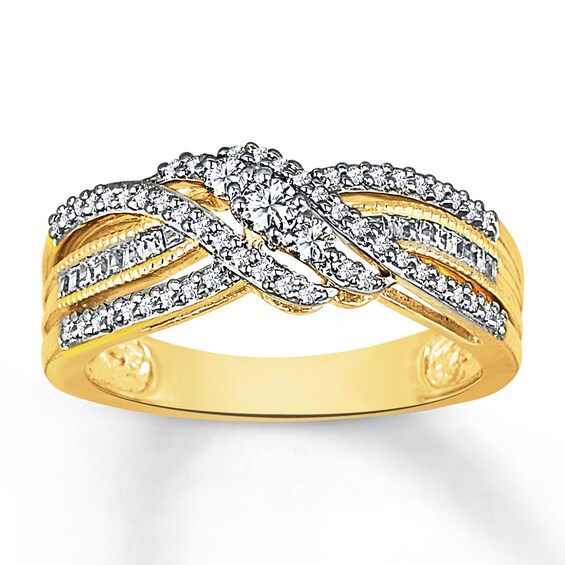 Previously Owned Diamond Ring 3/8 ct tw Baguette & Round-cut 10K Yellow Gold