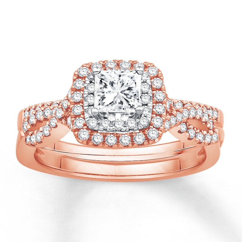 Main Image 1 of Previously Owned Diamond Bridal Set 3/4 ct tw Princess & Round-cut 14K Two-Tone Gold