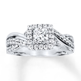 Previously Owned Diamond Engagement Ring 7/8 ct tw Princess & Round-cut 14K White Gold