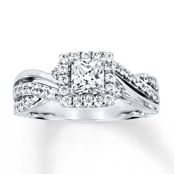 Previously Owned Diamond Engagement Ring 7/8 ct tw Princess & Round-cut 14K White Gold