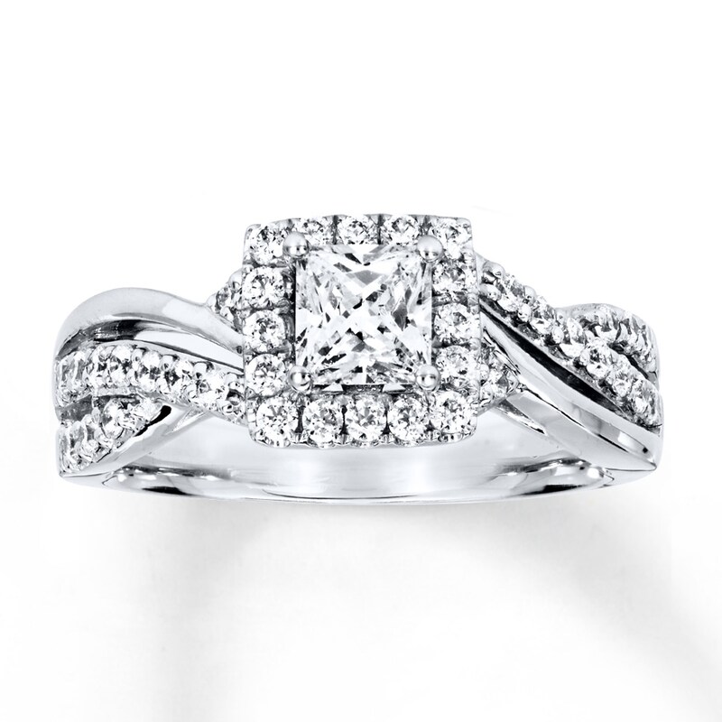 Main Image 1 of Previously Owned Diamond Engagement Ring 7/8 ct tw Princess & Round-cut 14K White Gold