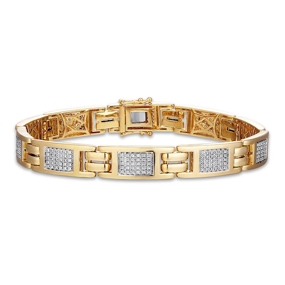 Men's Cuban Curb Chain Bracelet 2 ct tw Diamonds 10K Yellow Gold 8.5