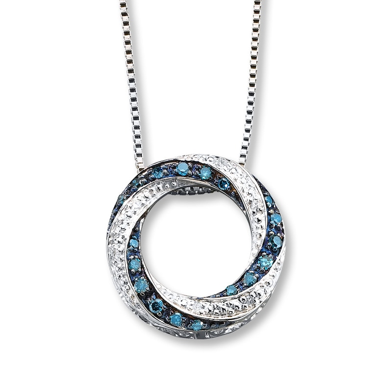 Main Image 1 of Previously Owned Blue/White Diamonds 1/5 Carat tw Sterling Silver Necklace