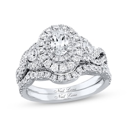 Previously Owned Neil Lane Bridal Set 1-1/2 ct tw Oval & Round-cut Diamonds 14K White Gold