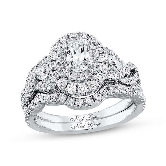 Previously Owned Neil Lane Bridal Set 1-1/2 ct tw Oval & Round-cut Diamonds 14K White Gold