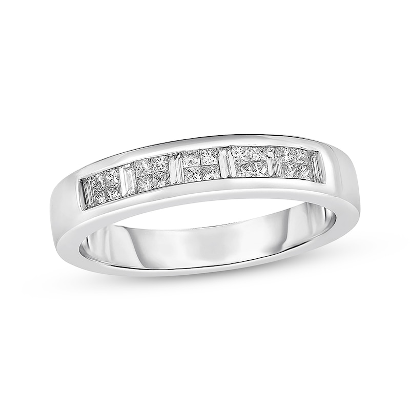 Main Image 1 of Previously Owned Men's Diamond Band 1 ct tw Square & Baguette-cut 10K White Gold