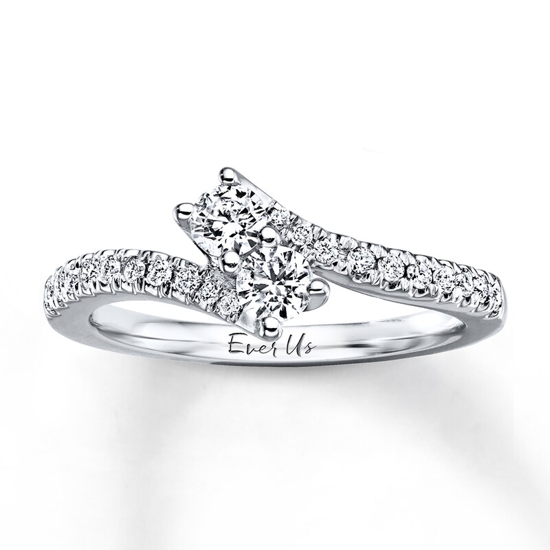 Main Image 1 of Previously Owned Ever Us Two-Stone Ring 1/2 ct tw Round-cut Diamonds 14K White Gold - Size 10