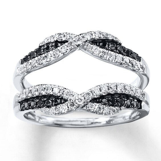 Previously Owned Black & White Diamonds 1/2 ct tw Enhancer Ring 14K White Gold Size 10