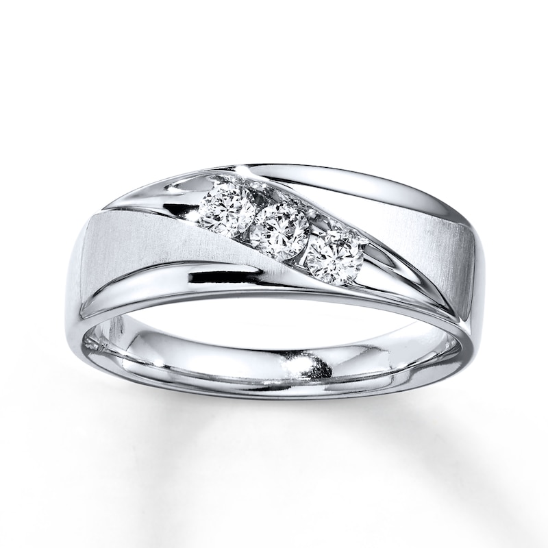 Main Image 1 of Previously Owned Men's Diamond Wedding Band 3/8 ct tw Round-cut 10K White Gold Size 12.75