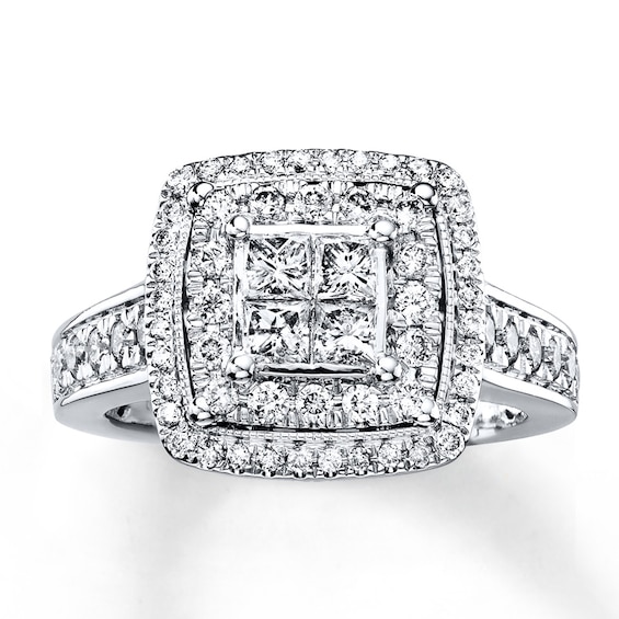 Previously Owned Diamond Engagement Ring 1 ct tw Princess & Round-cut 14K White Gold Size 5.5