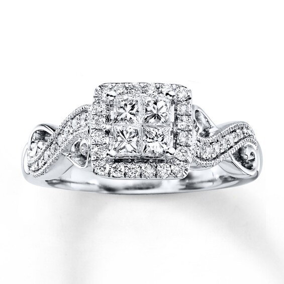 Previously Owned Diamond Engagement Ring 5/8 ct tw Princess & Round 14K White Gold Size 9.5