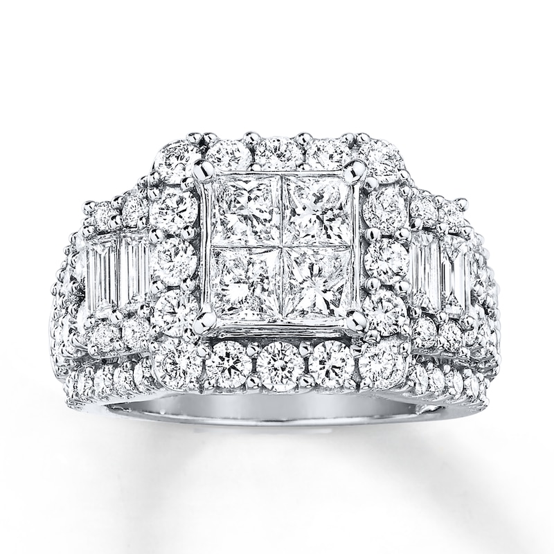 Main Image 1 of Previously Owned Diamond Engagement Ring 3-1/2 ct tw Princess, Round & Baguette-cut 14K White Gold - Size 9