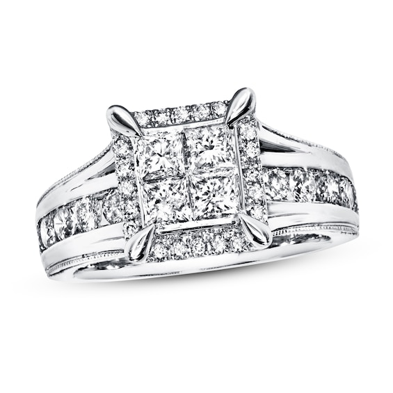 Previously Owned Diamond Engagement Ring 1-3/8 ct tw Princess & Round-cut 14K White Gold Size 9.75