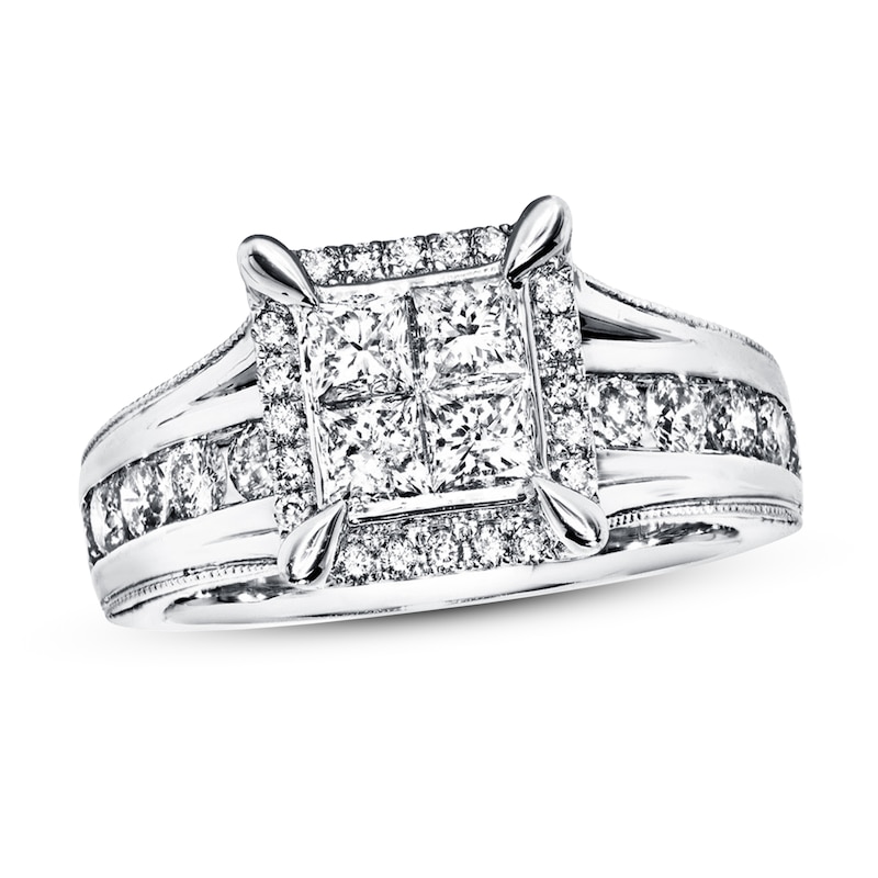 Previously Owned Diamond Engagement Ring 1-3/8 ct tw Princess & Round-cut 14K White Gold - Size 9.75