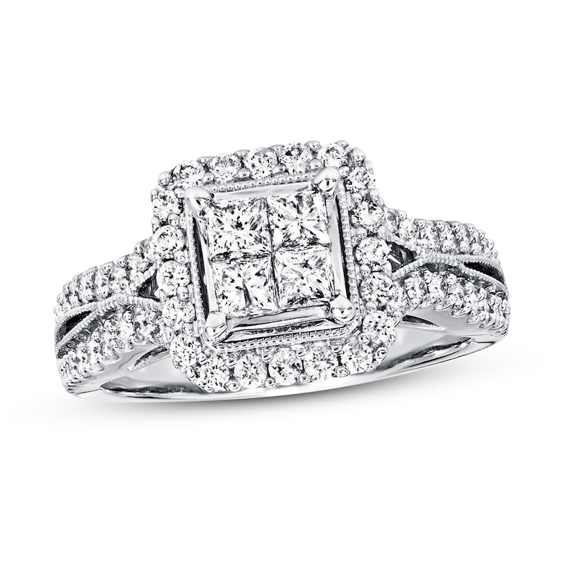 Main Image 1 of Previously Owned Diamond Engagement Ring 1 ct tw Princess & Round-cut 14K White Gold - Size 10
