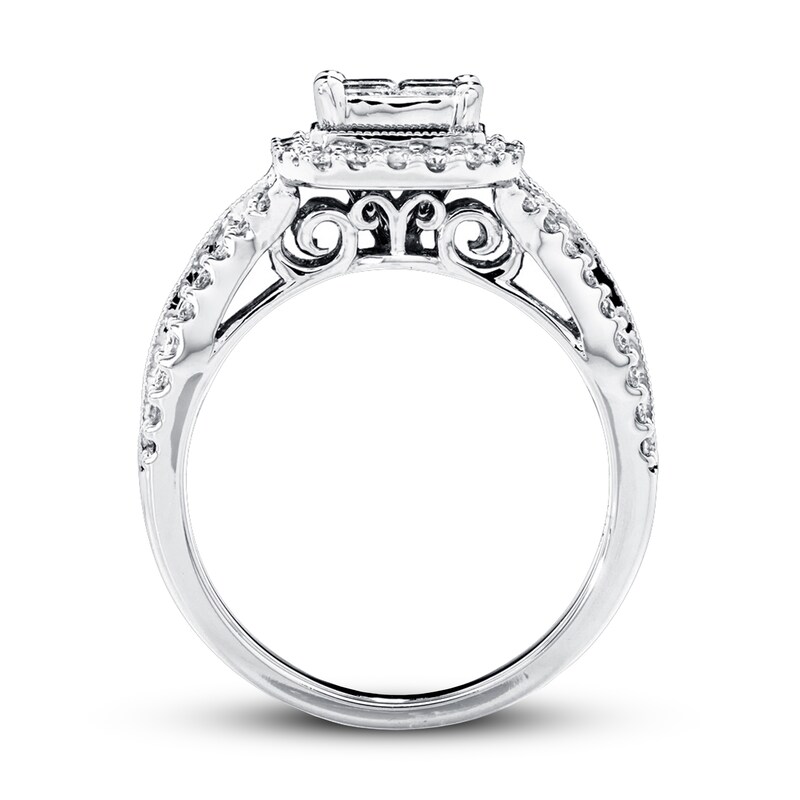 Main Image 2 of Previously Owned Diamond Engagement Ring 1 ct tw Princess & Round-cut 14K White Gold - Size 10