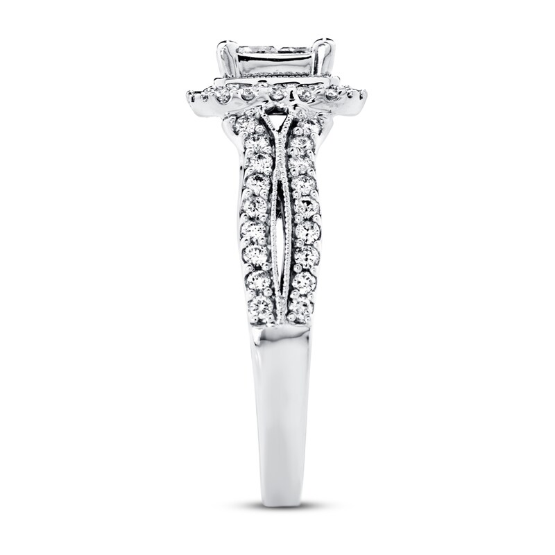 Main Image 3 of Previously Owned Diamond Engagement Ring 1 ct tw Princess & Round-cut 14K White Gold - Size 10