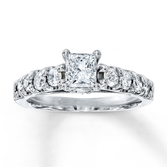 Previously Owned Engagement Ring 1-3/8 ct tw Princess & Round-cut Diamonds 14K White Gold Size 9.5