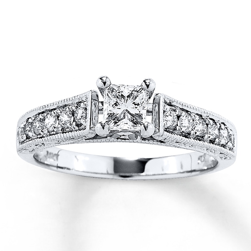Main Image 1 of Previously Owned Engagement Ring 3/4 ct tw Princess & Round-cut Diamonds 14K White Gold Size 3.75