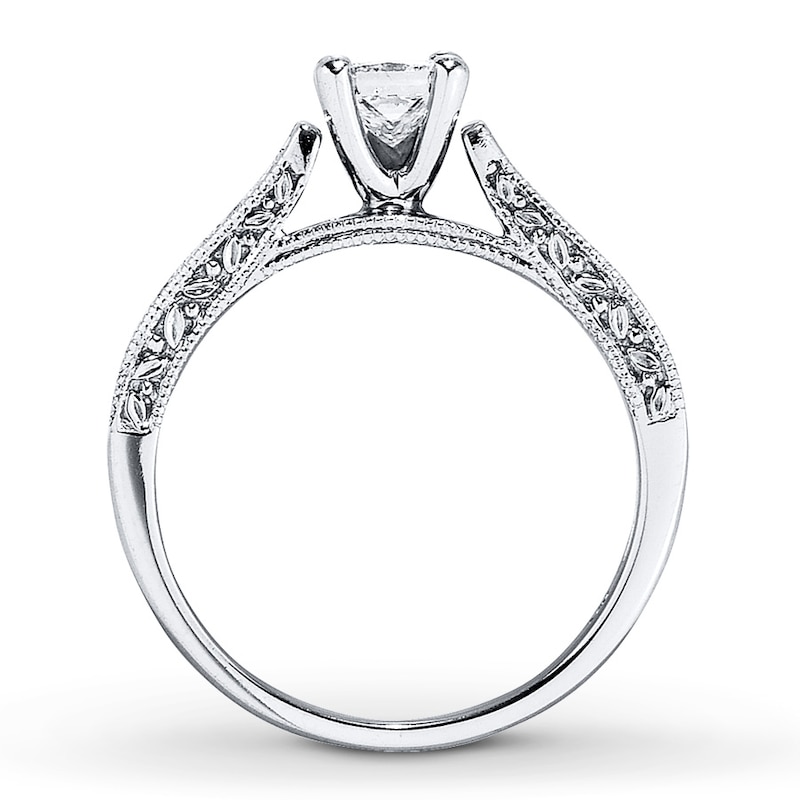 Previously Owned Engagement Ring 3/4 ct tw Princess & Round-cut Diamonds 14K White Gold