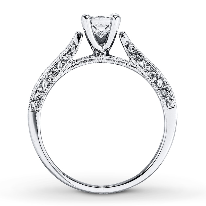 Main Image 2 of Previously Owned Engagement Ring 3/4 ct tw Princess & Round-cut Diamonds 14K White Gold Size 3.75
