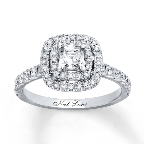 Previously Owned Neil Lane Engagement Ring 1-1/8 ct tw Cushion & Round-cut Diamonds 14K White Gold Size