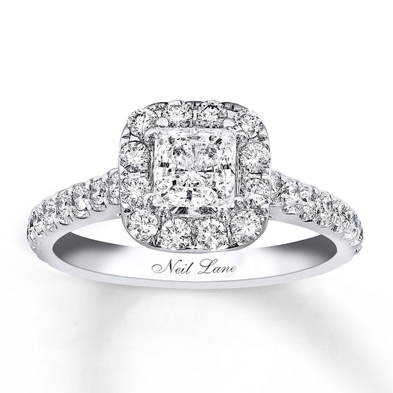 Previously Owned Neil Lane Engagement Ring 1-1/2 ct tw Princess & Round-cut Diamonds 14K White Gold Size 3.5