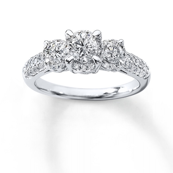 Previously Owned 3-Stone Diamond Ring 1 ct tw Round-cut 14K White Gold Size 4.5