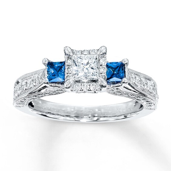 Previously Owned Engagement Ring 1 ct tw Princess & Round-cut Diamonds 14K White Gold Size 5