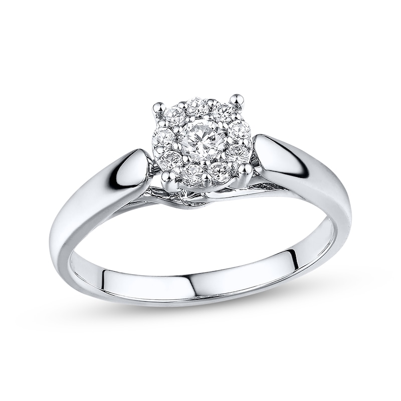 Main Image 1 of Previously Owned Diamond Engagement Ring 1/4 ct tw Round-cut 10K White Gold - Size 3.5