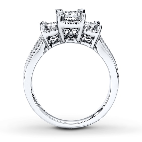 Thumbnail Image 2 of Previously Owned 3-Stone Ring 1 ct tw Princess & Round-cut Diamonds 14K White Gold Size 9.75
