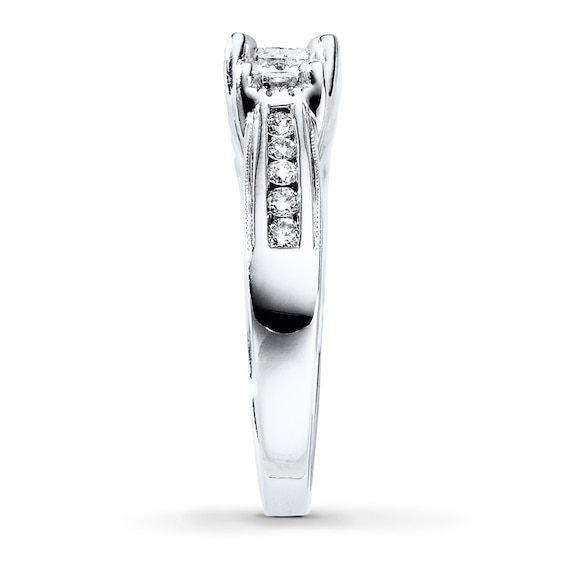Thumbnail Image 3 of Previously Owned 3-Stone Ring 1 ct tw Princess & Round-cut Diamonds 14K White Gold Size 9.75