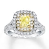 Thumbnail Image 1 of Previously Owned Neil Lane Diamond Ring 2 ct tw Yellow/White Cushion & Round-cut 14K White Gold - Size 8