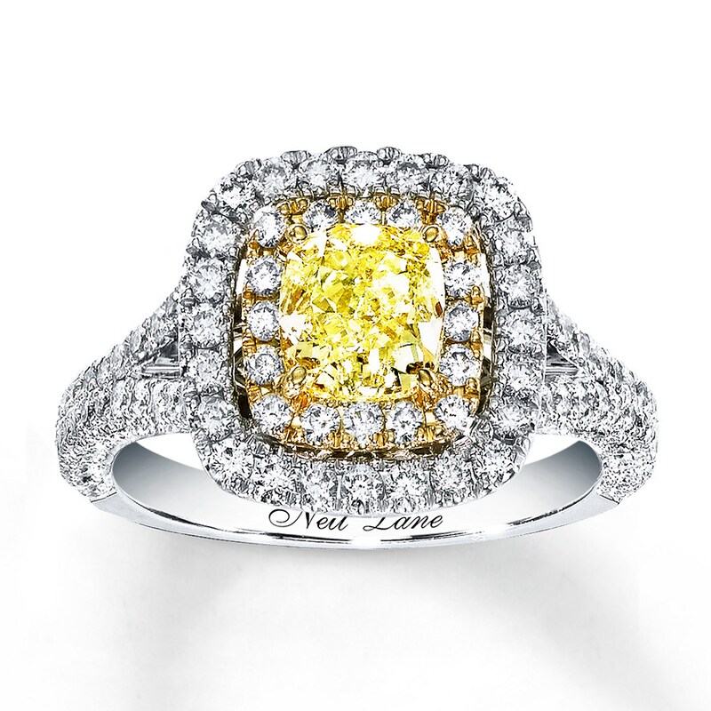 Previously Owned Neil Lane Diamond Ring 2 ct tw Yellow/White Cushion & Round-cut 14K White Gold - Size 8