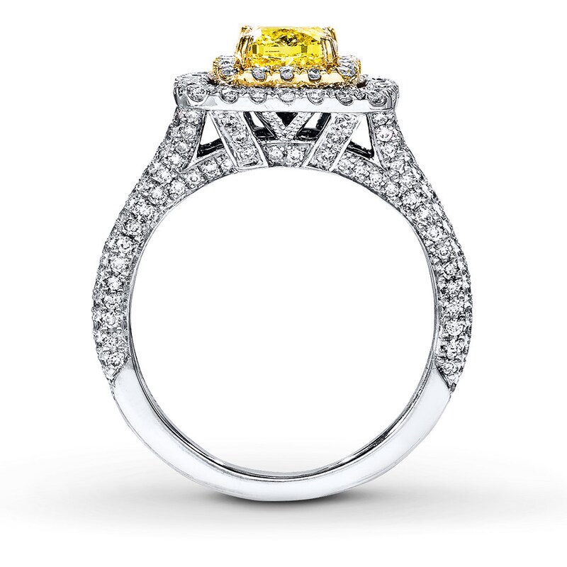 Previously Owned Neil Lane Diamond Ring 2 ct tw Yellow/White Cushion & Round-cut 14K White Gold - Size 8