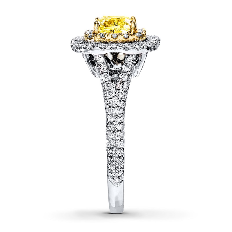 Main Image 3 of Previously Owned Neil Lane Diamond Ring 2 ct tw Yellow/White Cushion & Round-cut 14K White Gold - Size 8
