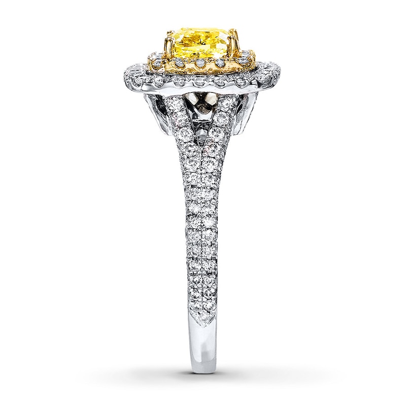 Previously Owned Neil Lane Diamond Ring 2 ct tw Yellow/White Cushion & Round-cut 14K White Gold - Size 8